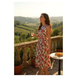 Tahari Floral Pleated Tea-Length Dress – Size 8 🌸✨